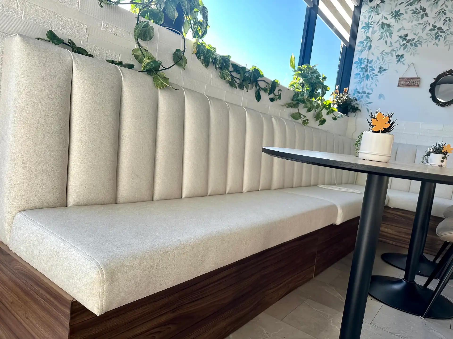 Helena\'s Cakes Cafe booth seating close-up