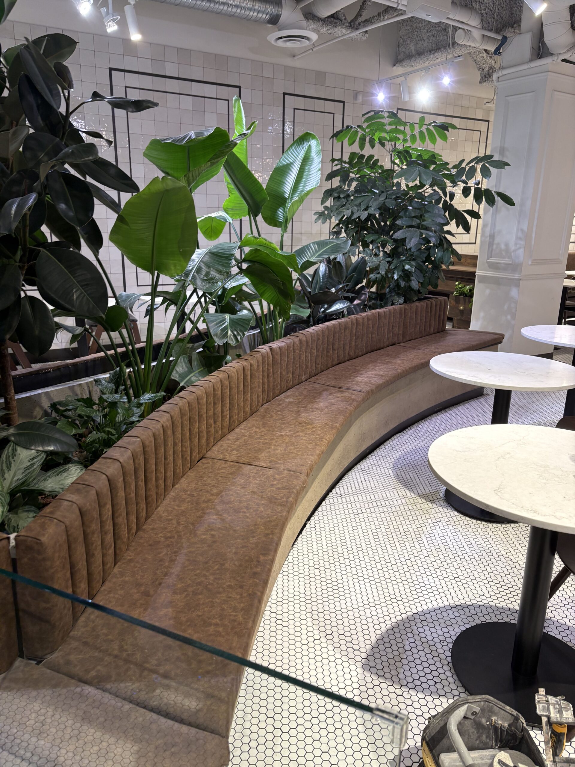 Little Beetle curved banquette seating detail