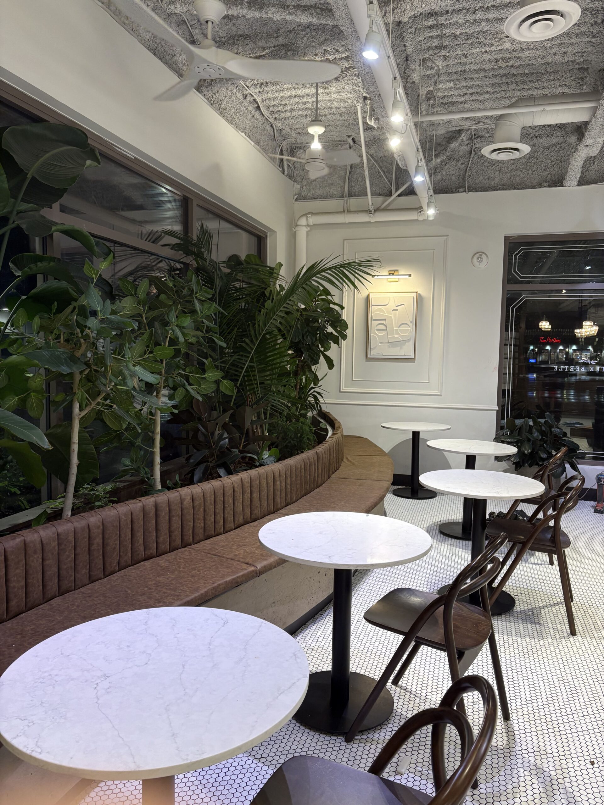 Little Beetle Cafe curved cognac banquette Chilliwack BC